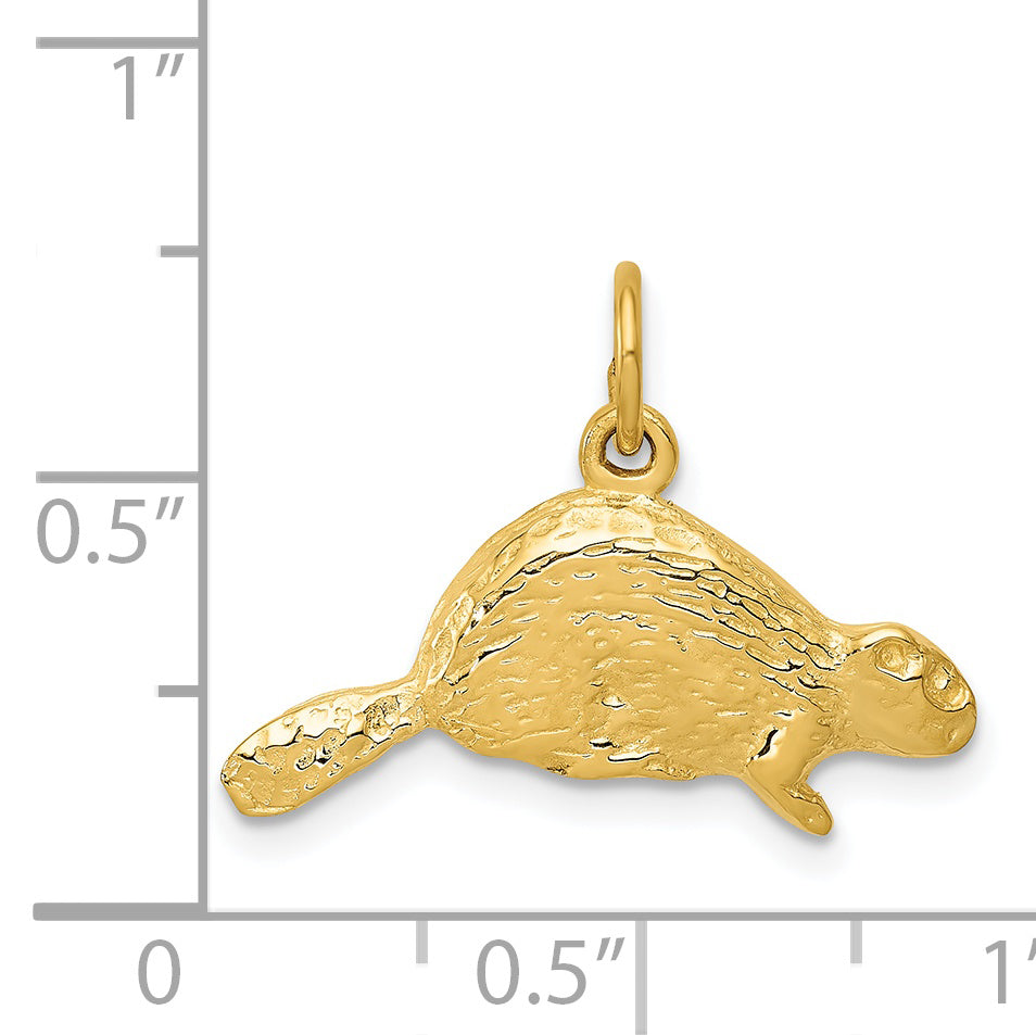 14K Gold Beaver Charm Men's Pendant with Polished Textured Finish