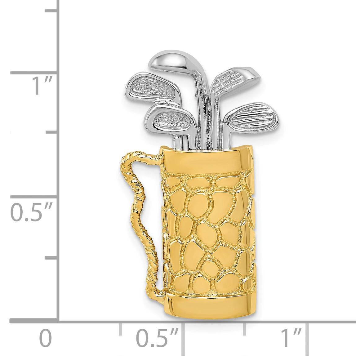 14K Two-Tone Gold Men's Golf Bag Pendant Polished and Textured