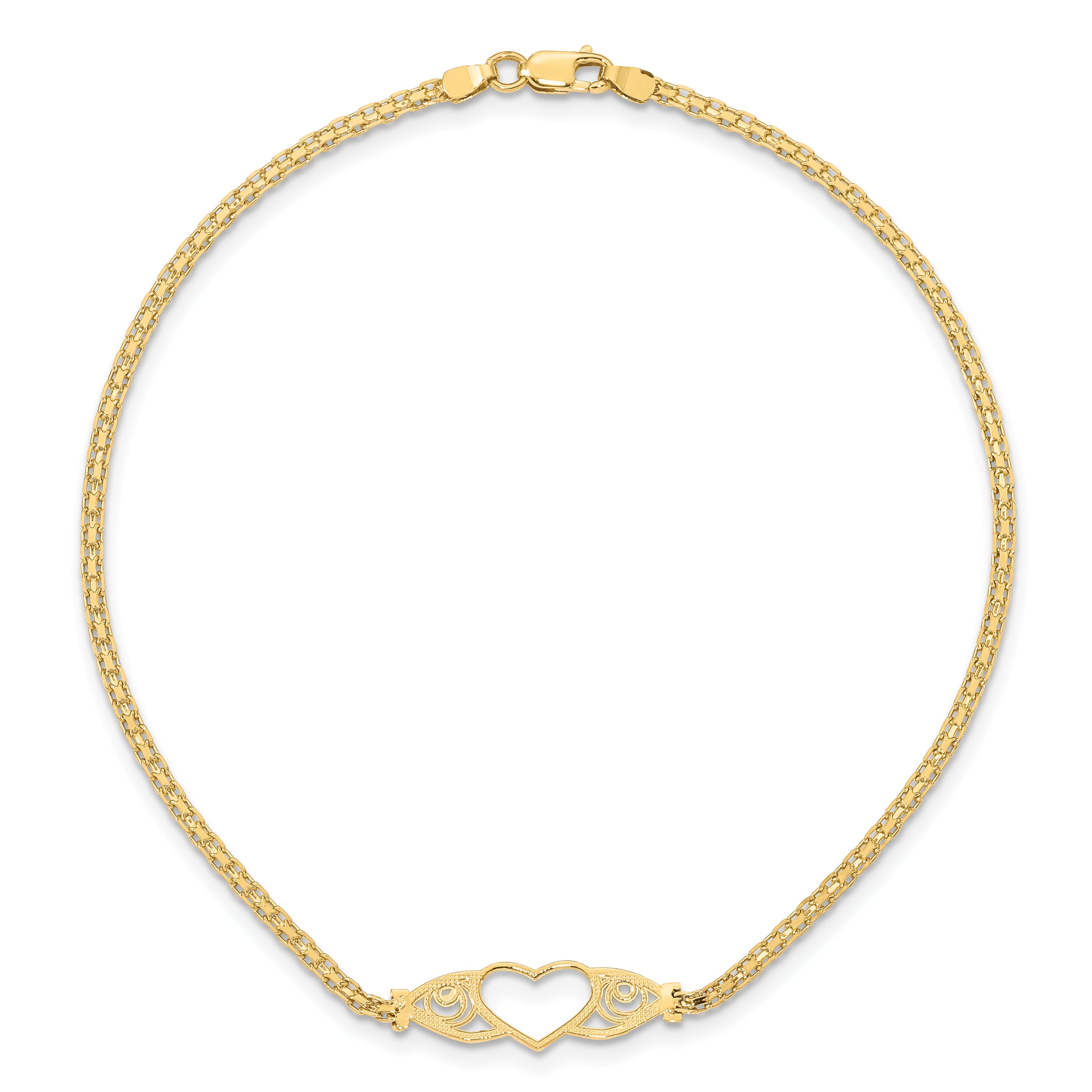 14k Polished Heart 10inch  Anklet