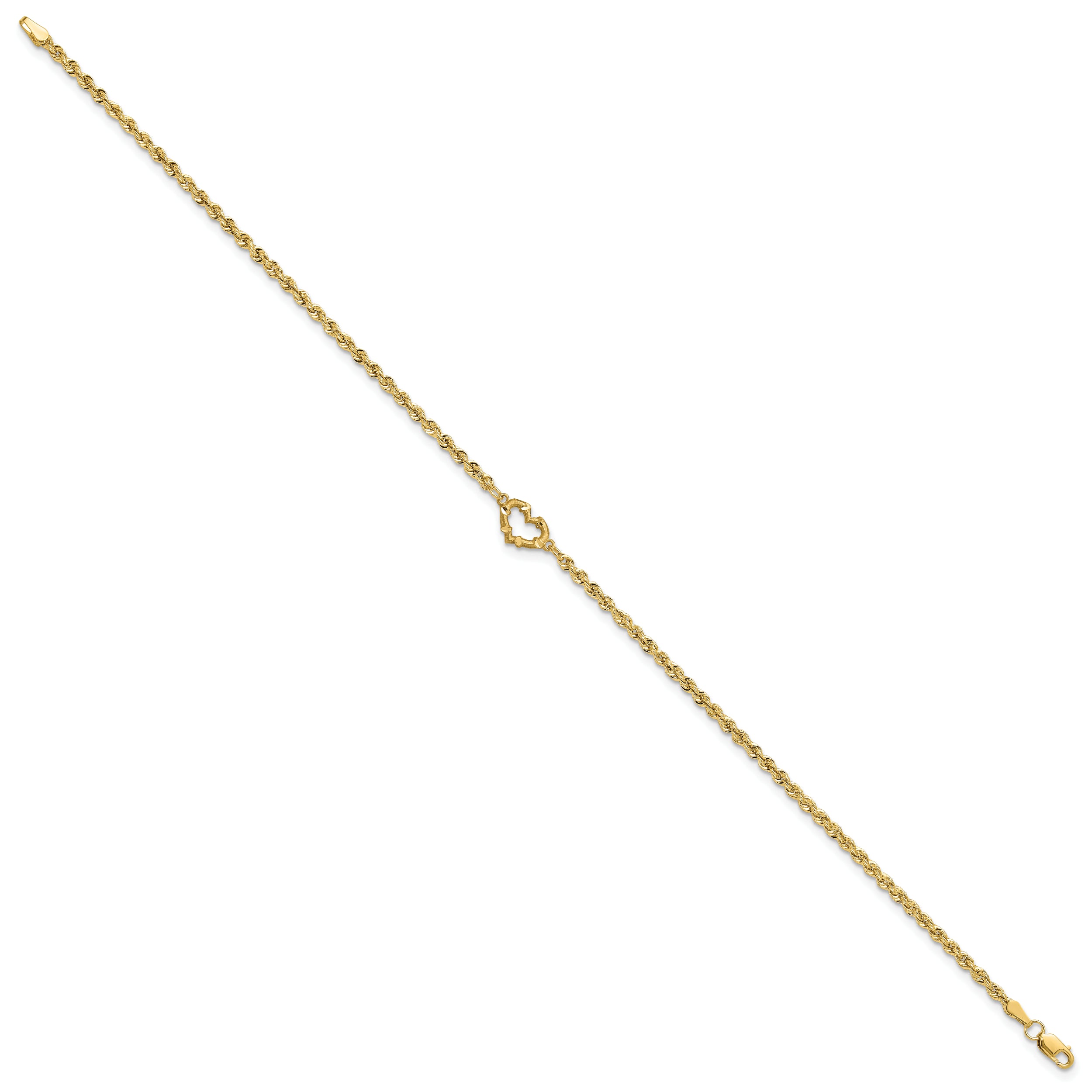 14k Diamond-cut Open Heart Rope Anklet