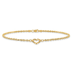 14k Diamond-cut Open Heart Rope Anklet