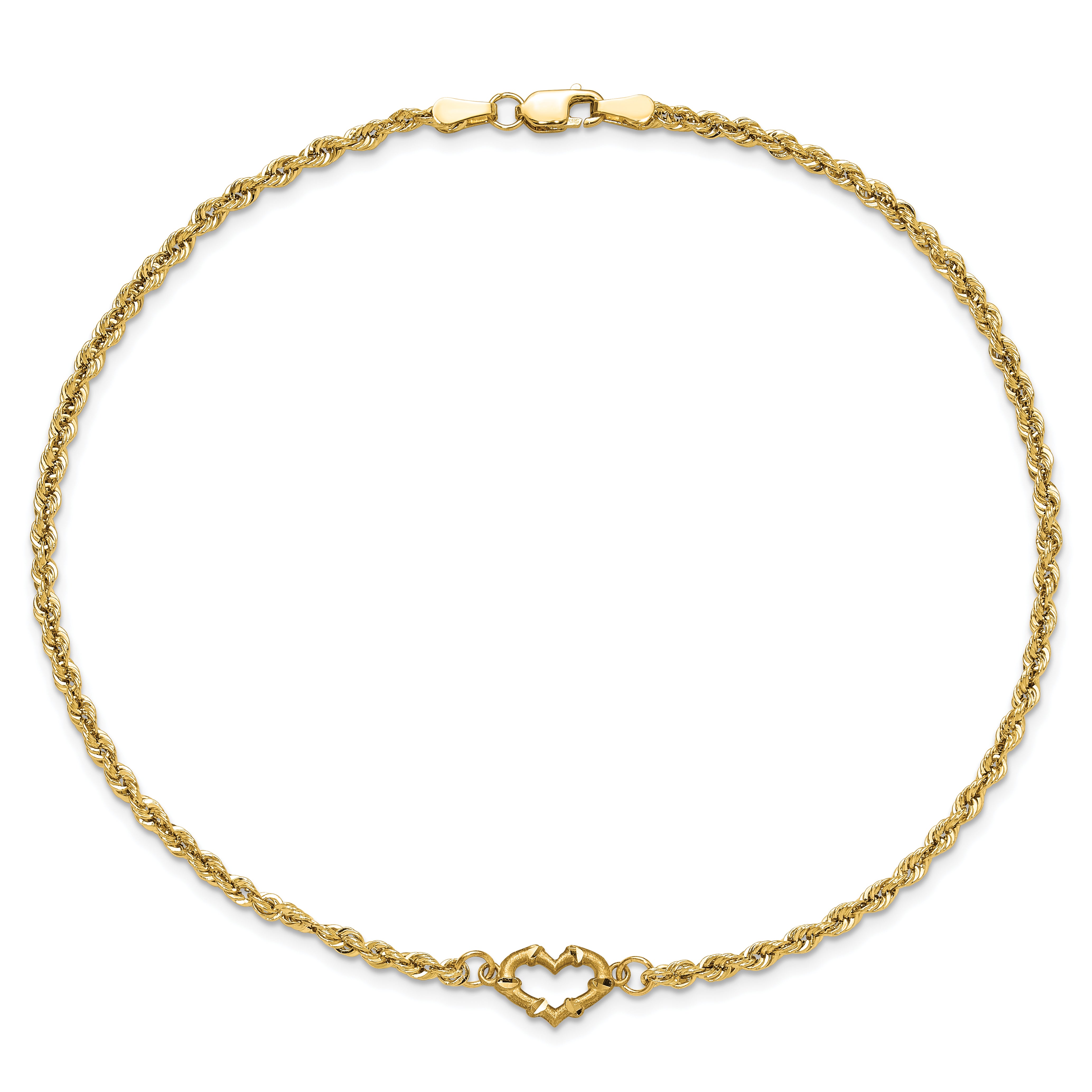 14k Diamond-cut Open Heart Rope Anklet