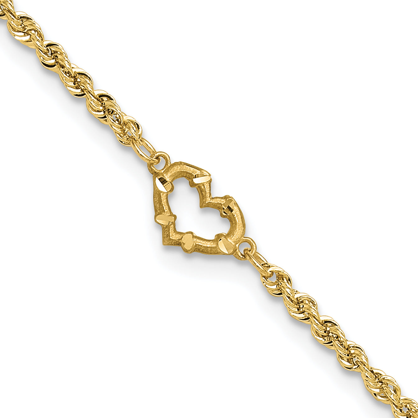 14k Diamond-cut Open Heart Rope Anklet