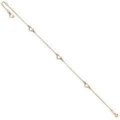 14k Diamond-cut Heart 9in Plus 1in ext Anklet