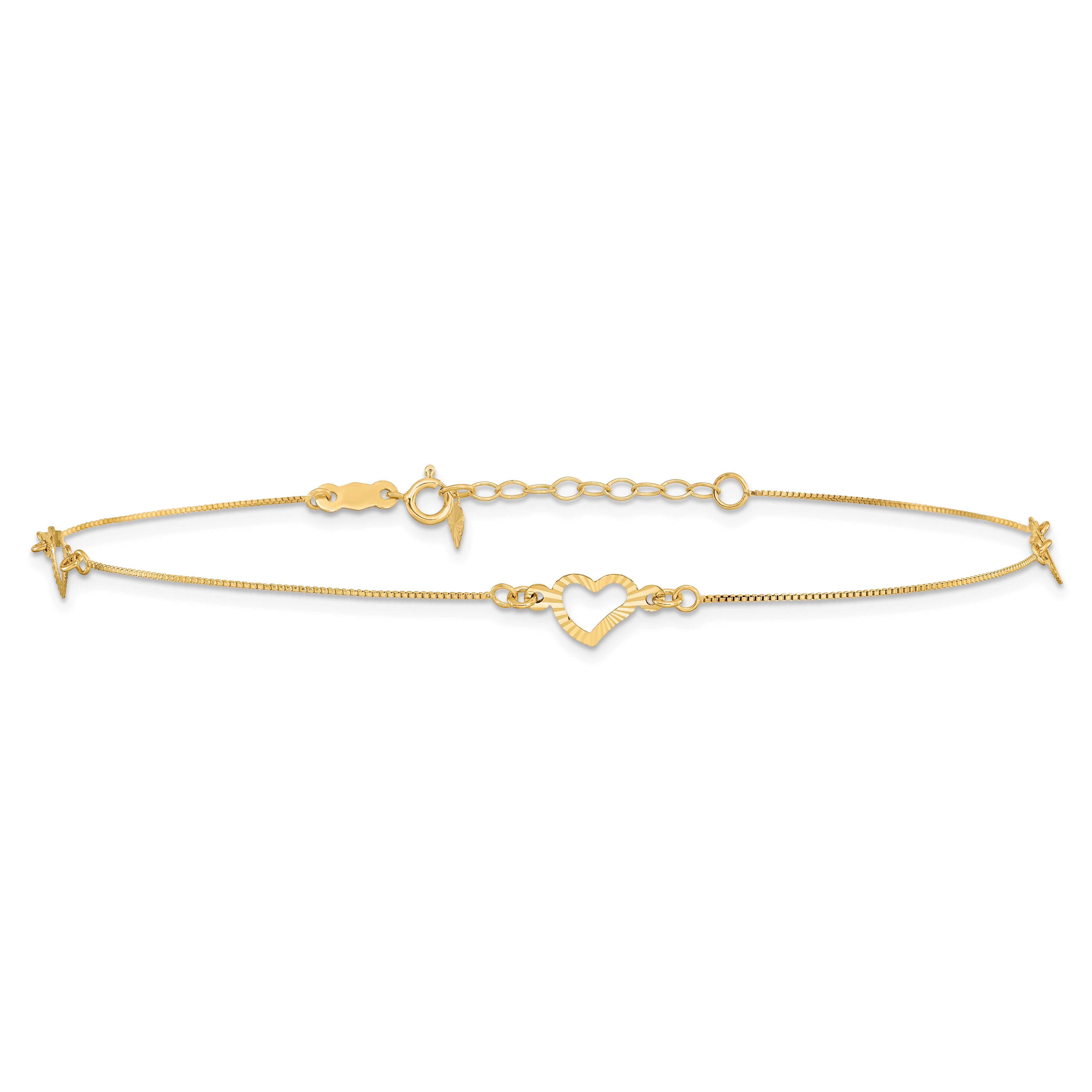 14k Diamond-cut Heart 9in Plus 1in ext Anklet