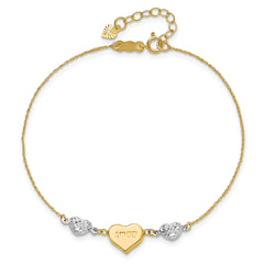 14K Two Tone Puffed LOVE Heart & D/C Hearts Bracelet