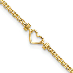 14k Polished Open-Heart 10inch Anklet