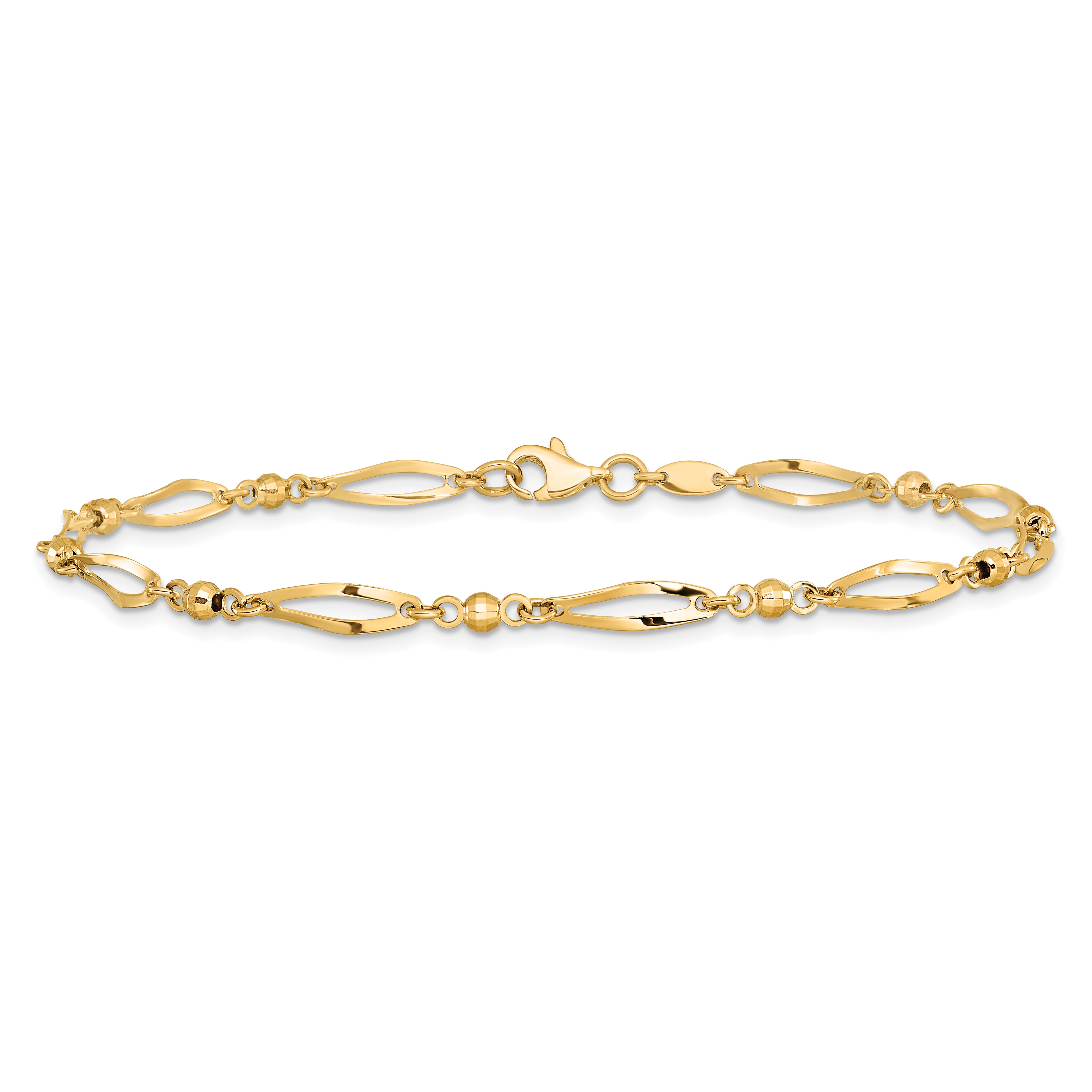 14k Polished and Diamond-cut 9in  Anklet