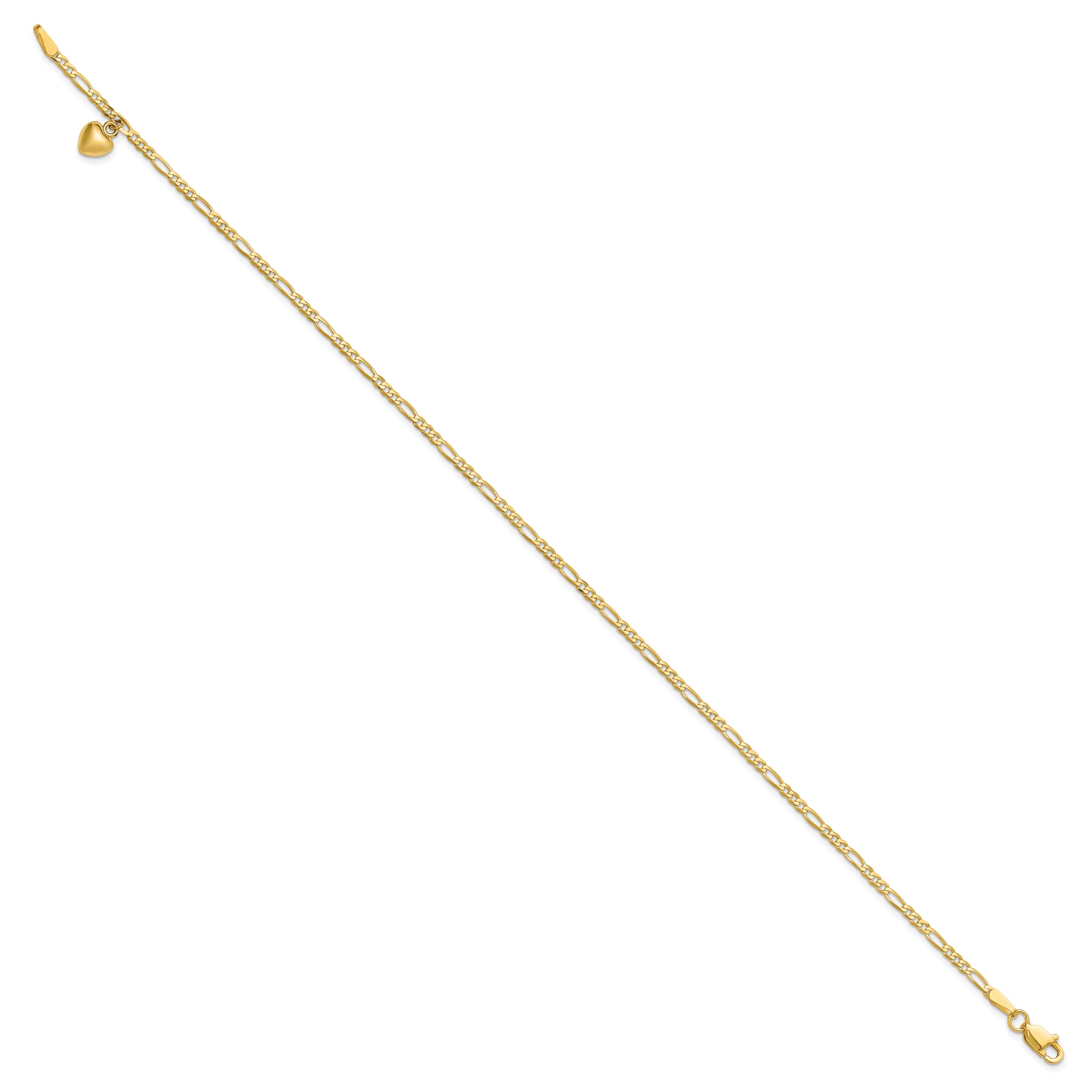 14k Figaro Link with Dangling Heart Anklet