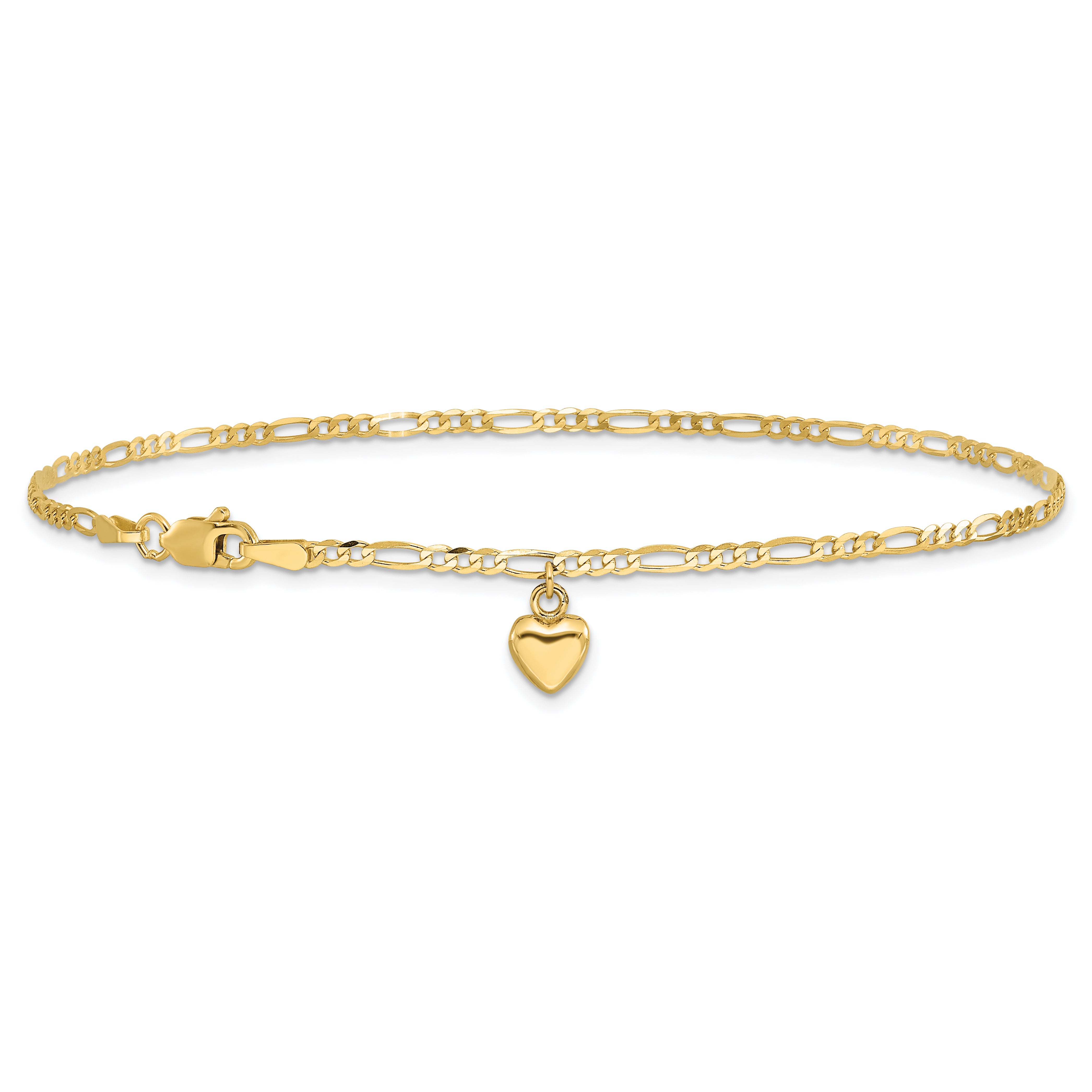 14k Figaro Link with Dangling Heart Anklet