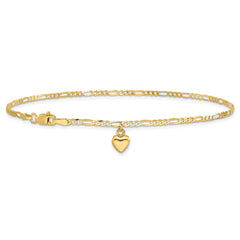 14k Figaro Link with Dangling Heart Anklet