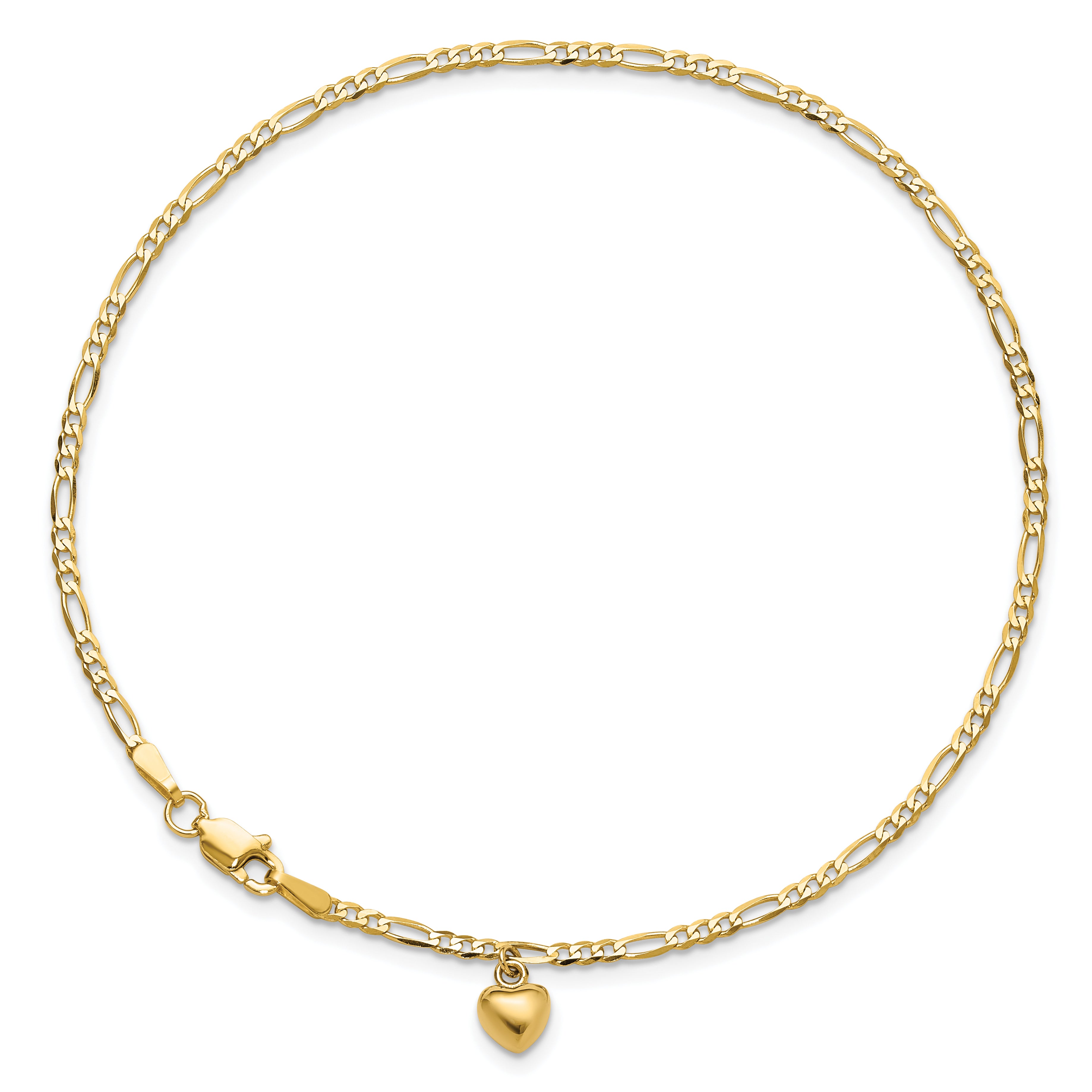 14k Figaro Link with Dangling Heart Anklet