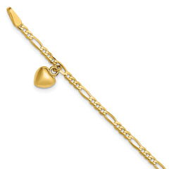 14k Figaro Link with Dangling Heart Anklet