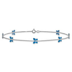 14k White Gold Blue Enameled Butterfly 10inch Anklet