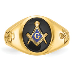 IBGoodman 10k Men's Polished and Grooved with Oval Onyx Blue Lodge Master Masonic Ring