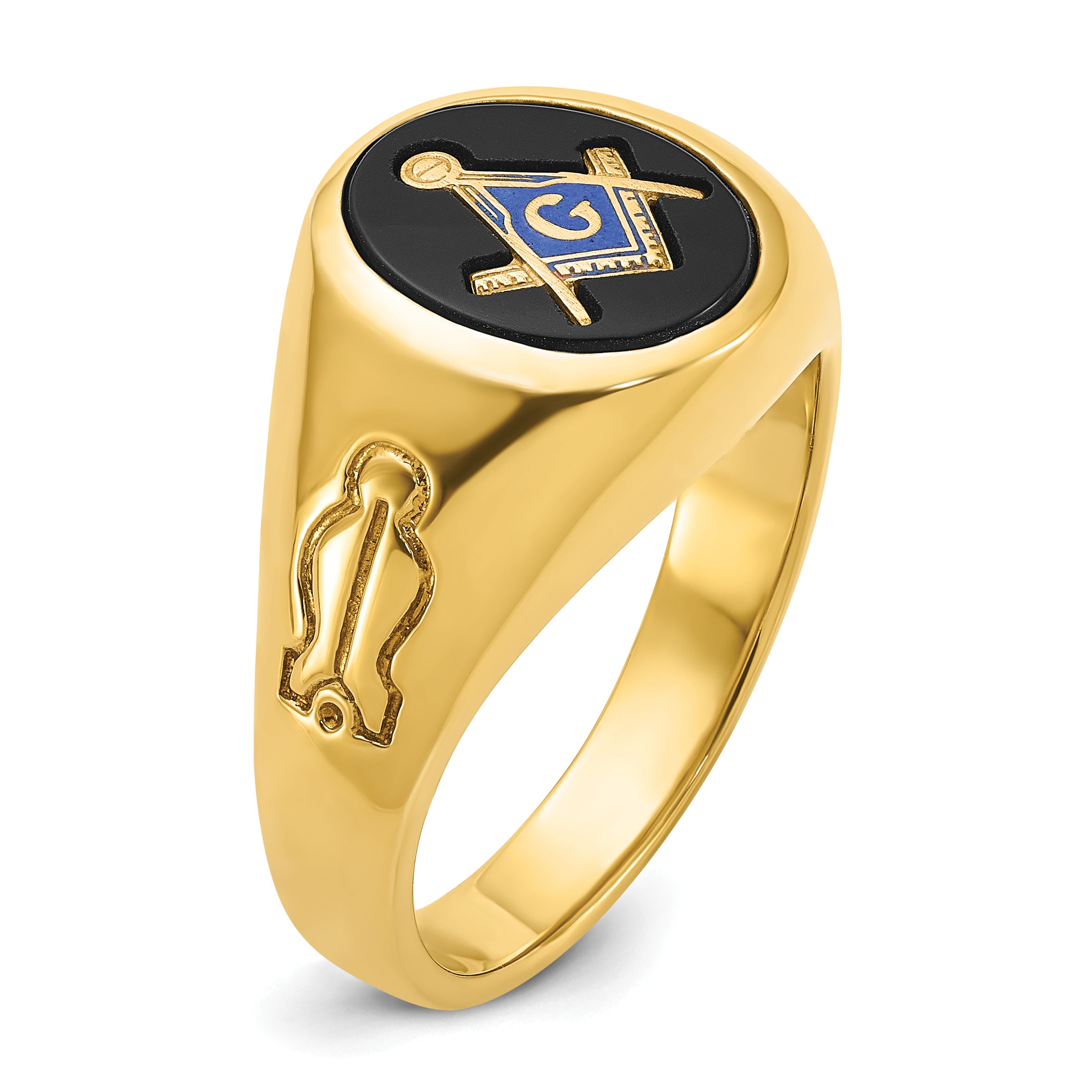 IBGoodman 10k Men's Polished and Grooved with Oval Onyx Blue Lodge Master Masonic Ring