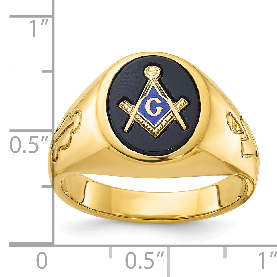 IBGoodman 10k Men's Polished and Grooved with Oval Onyx Blue Lodge Master Masonic Ring