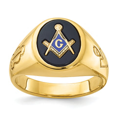 IBGoodman 10k Men's Polished and Grooved with Oval Onyx Blue Lodge Master Masonic Ring