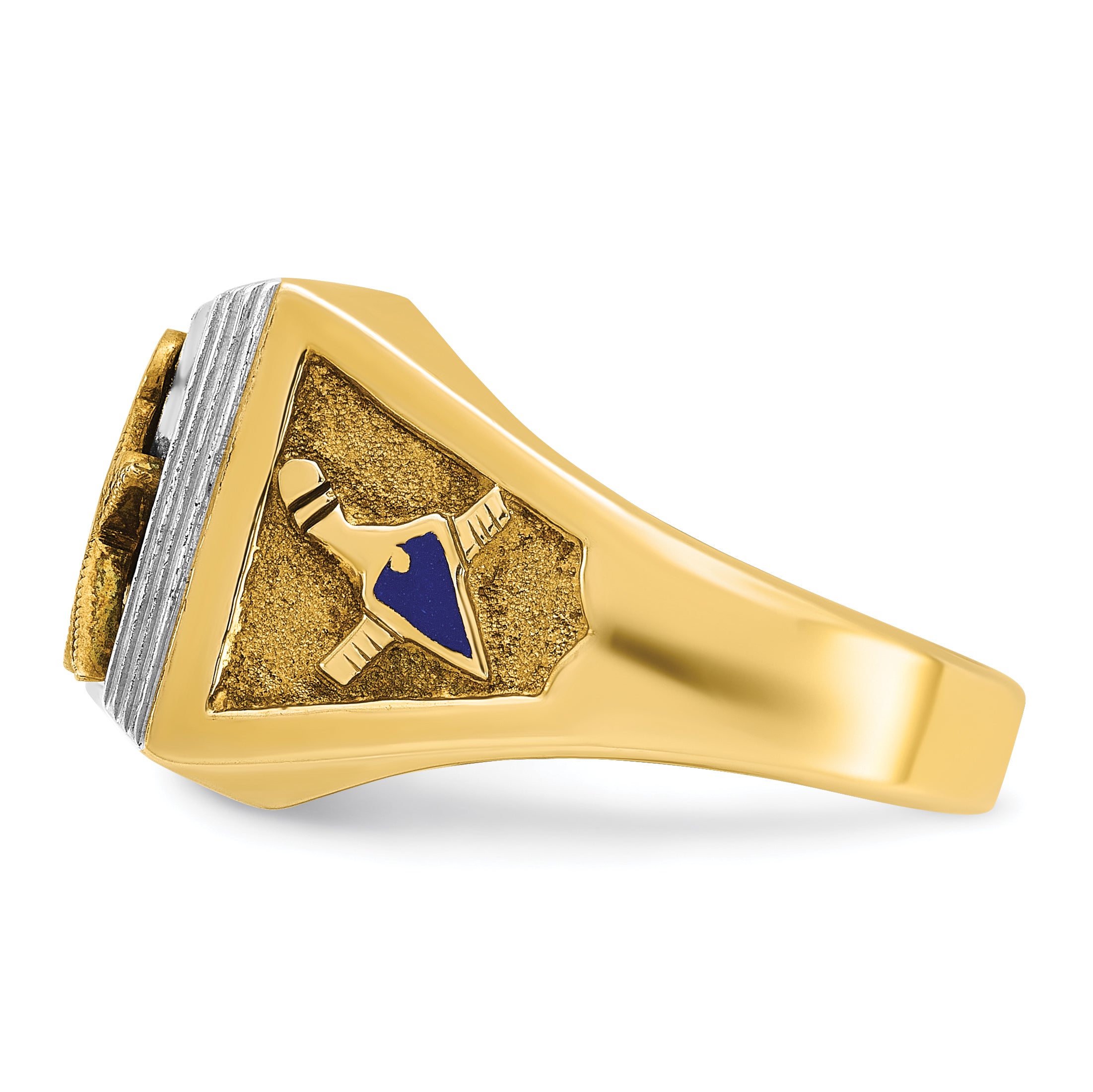 IBGoodman 10k Two-tone Men's Polished and Textured with Blue Enamel Blue Lodge Master Masonic Ring