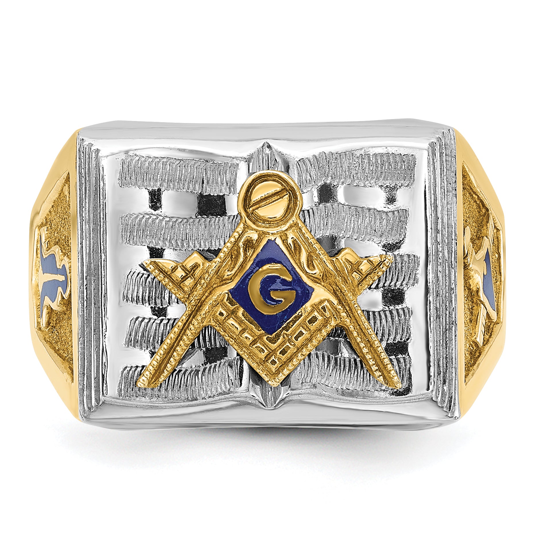 IBGoodman 10k Two-tone Men's Polished and Textured with Blue Enamel Blue Lodge Master Masonic Ring