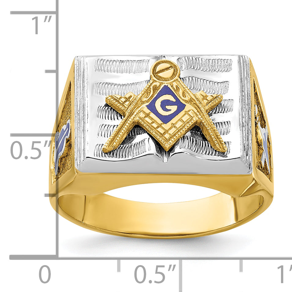 IBGoodman 10k Two-tone Men's Polished and Textured with Blue Enamel Blue Lodge Master Masonic Ring