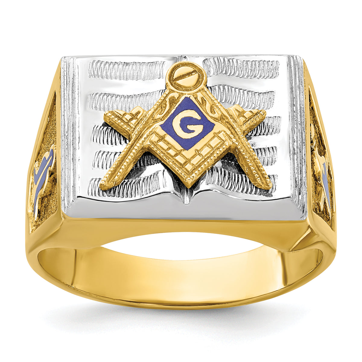 IBGoodman 10k Two-tone Men's Polished and Textured with Blue Enamel Blue Lodge Master Masonic Ring