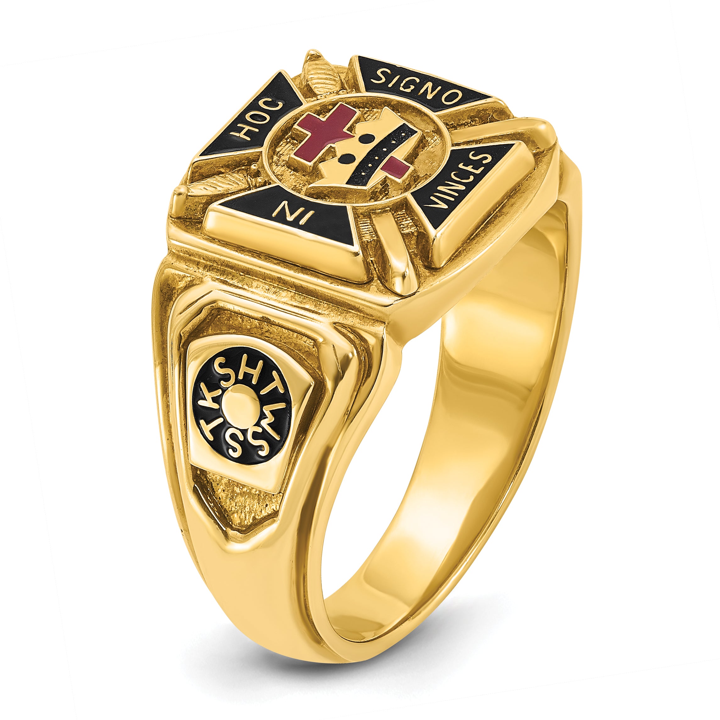 IBGoodman 10k Men's Polished and Textured with Multi-color Enamel Knights Templar Masonic Ring