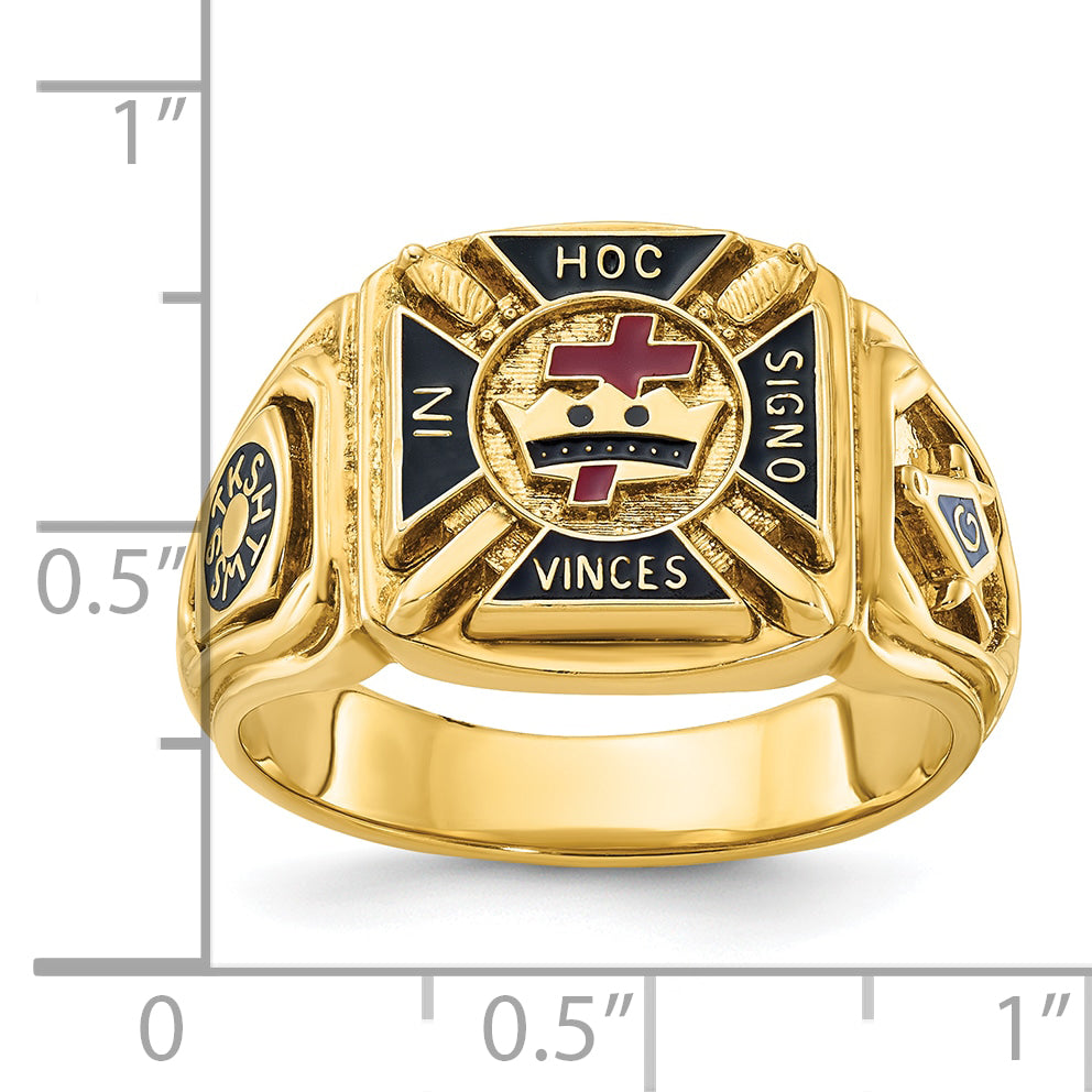 IBGoodman 10k Men's Polished and Textured with Multi-color Enamel Knights Templar Masonic Ring