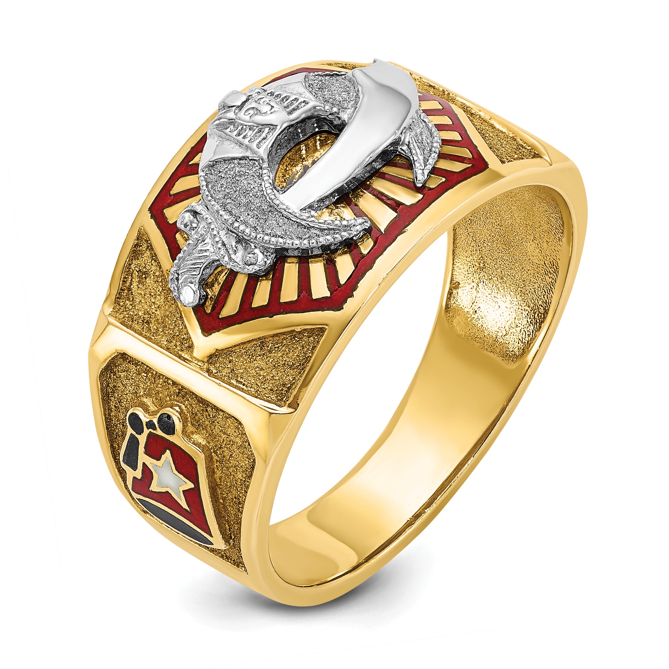 IBGoodman 10k Two-tone Men's Polished and Textured with Multi-color Enamel Masonic Shriner's Ring