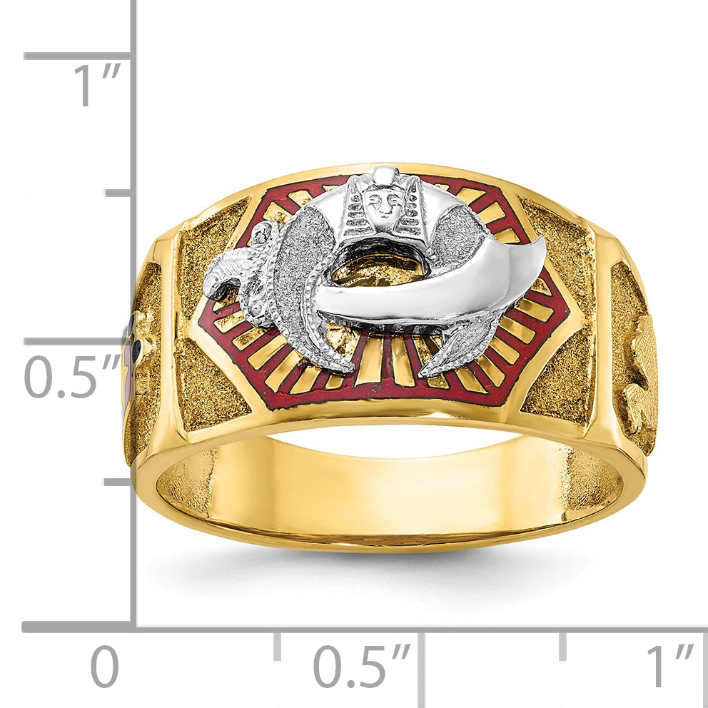 IBGoodman 10k Two-tone Men's Polished and Textured with Multi-color Enamel Masonic Shriner's Ring