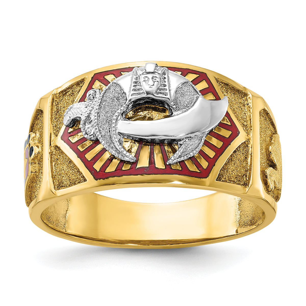 IBGoodman 10k Two-tone Men's Polished and Textured with Multi-color Enamel Masonic Shriner's Ring