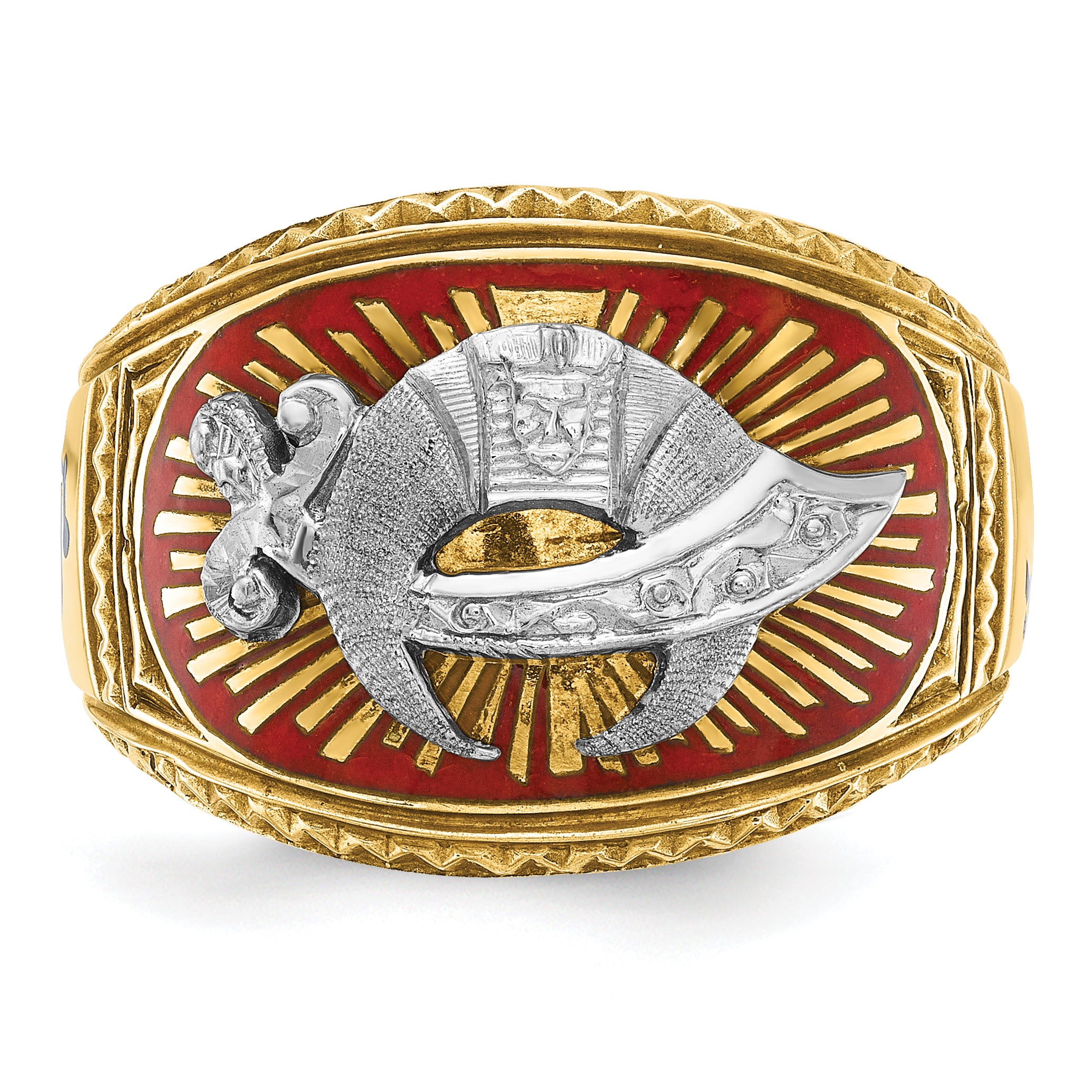 IBGoodman 10k Two-tone Men's Polished and Textured with Multi-color Enamel Masonic Shriner's Ring