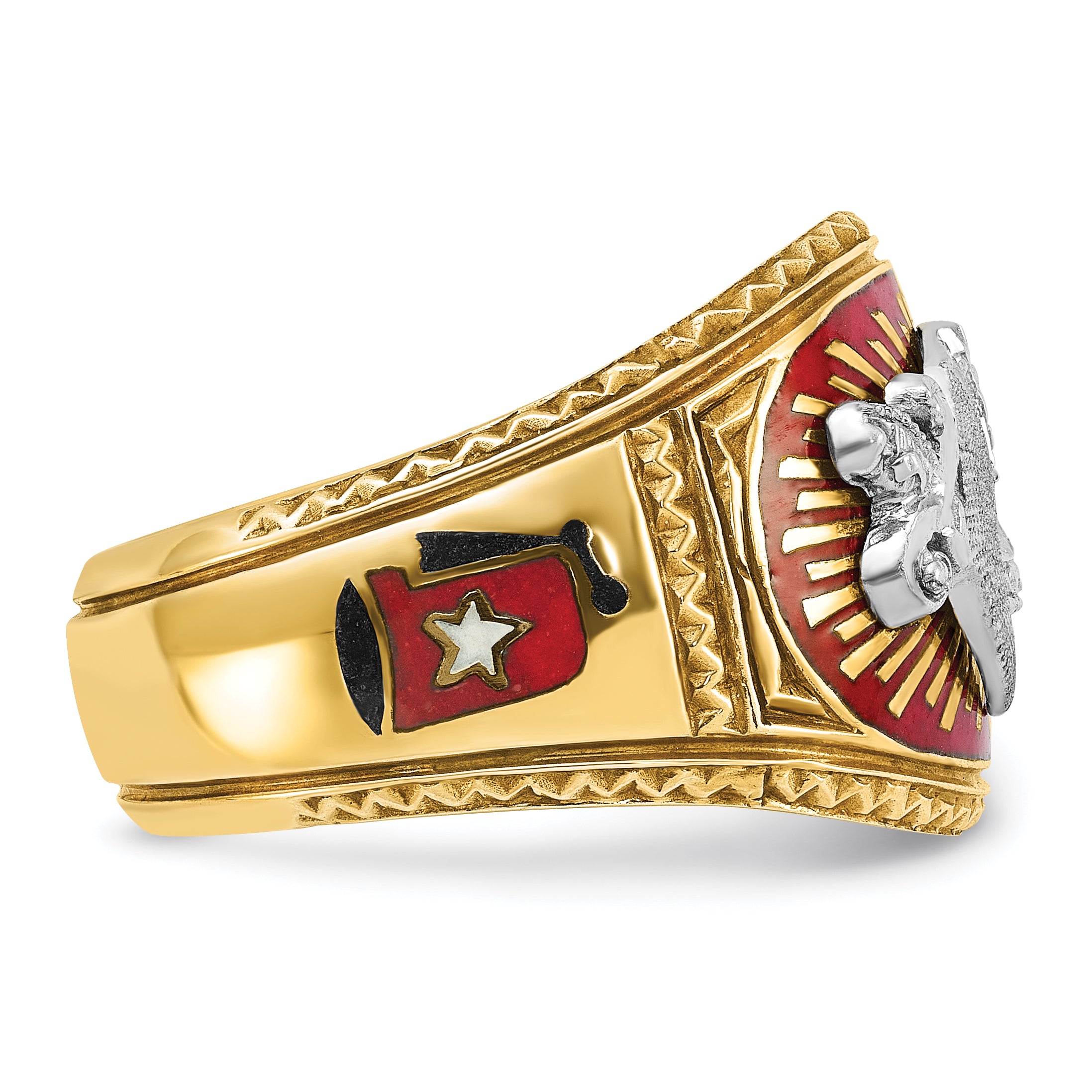 IBGoodman 10k Two-tone Men's Polished and Textured with Multi-color Enamel Masonic Shriner's Ring