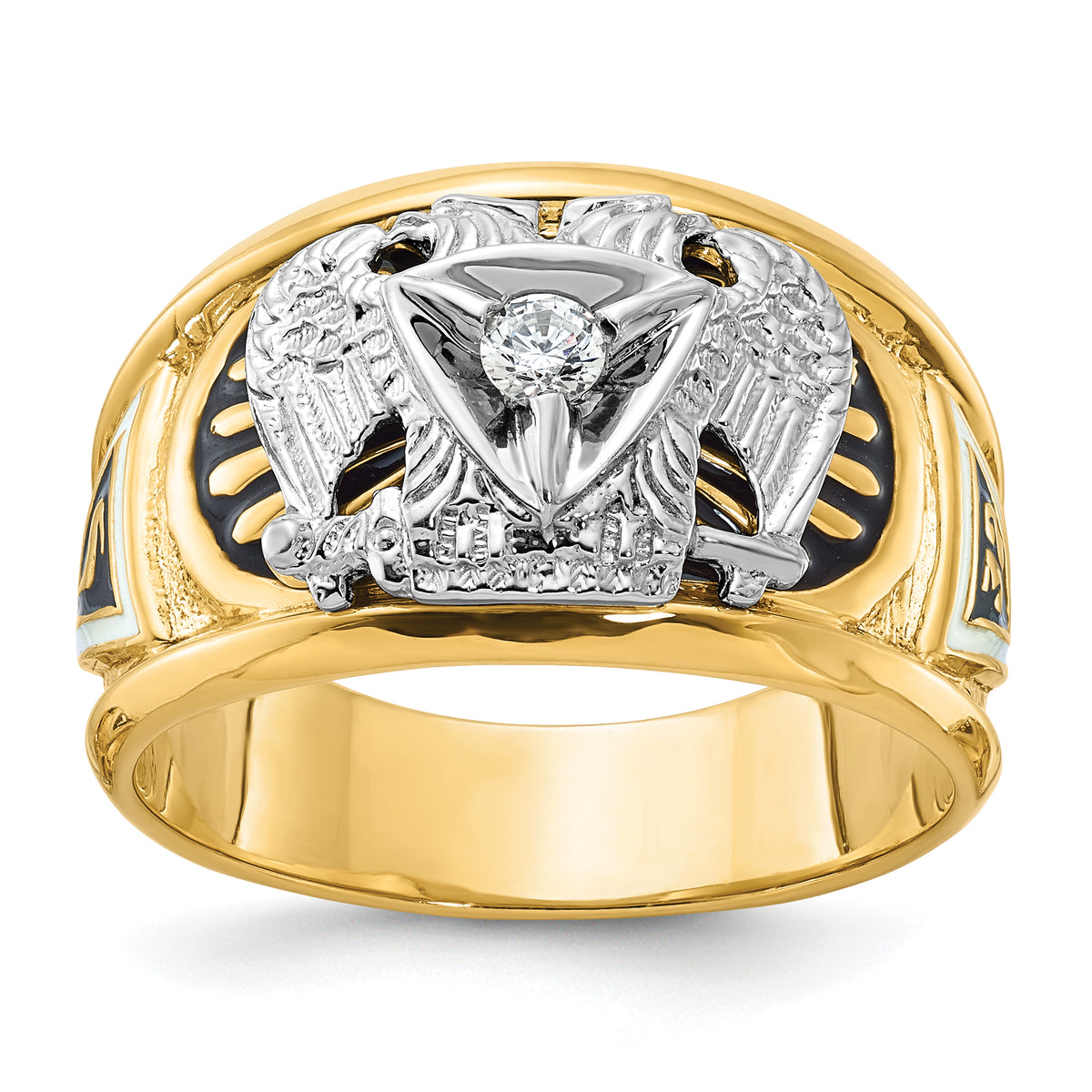 IBGoodman 10k Two-tone Men's Polished and Textured with Black and White Enameled and Diamond 32nd Degree Scottish Rite Masonic Ring