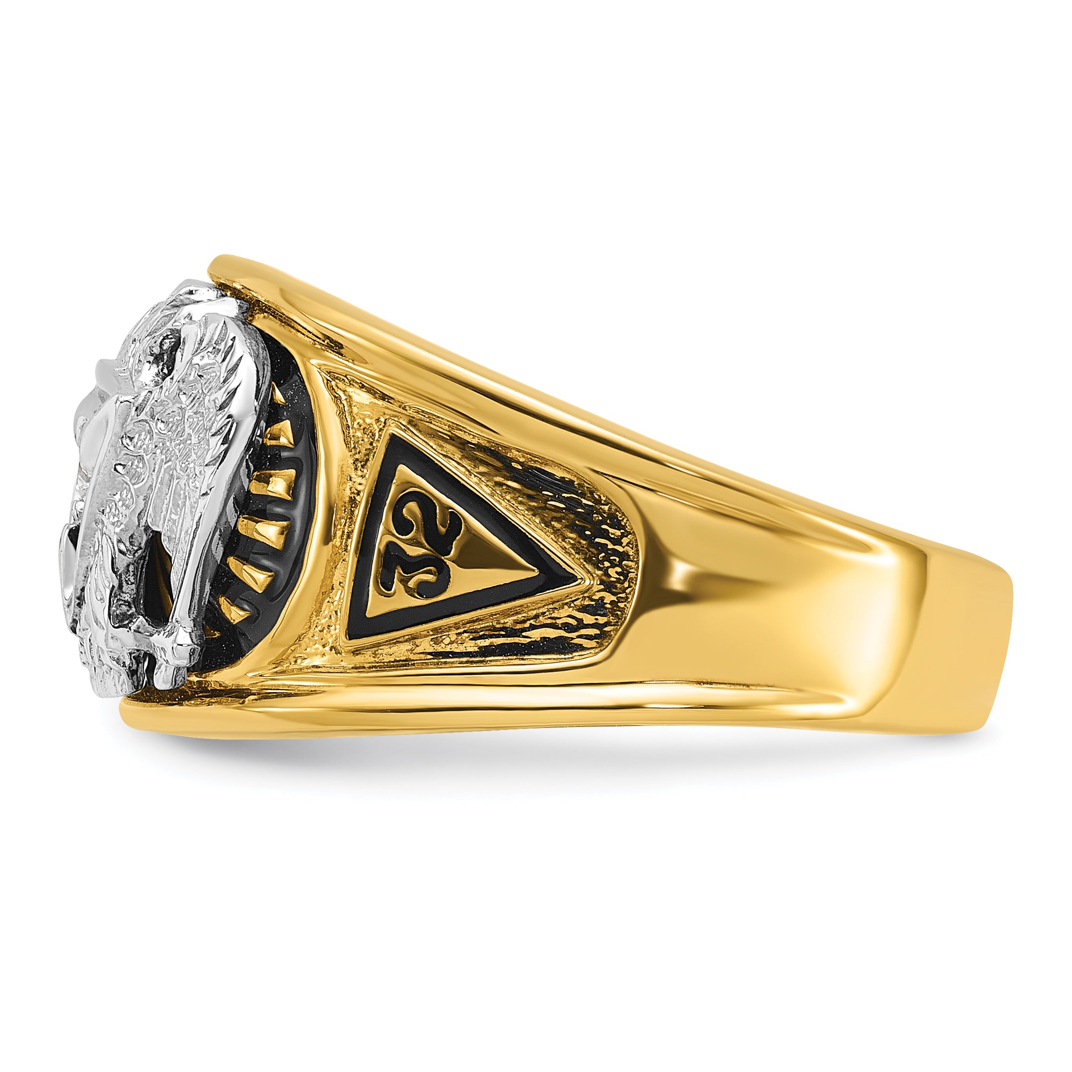 IBGoodman 10k Two-tone Men's Polished and Textured with Black Enamel and Diamond 32nd Degree Scottish Rite Masonic Ring