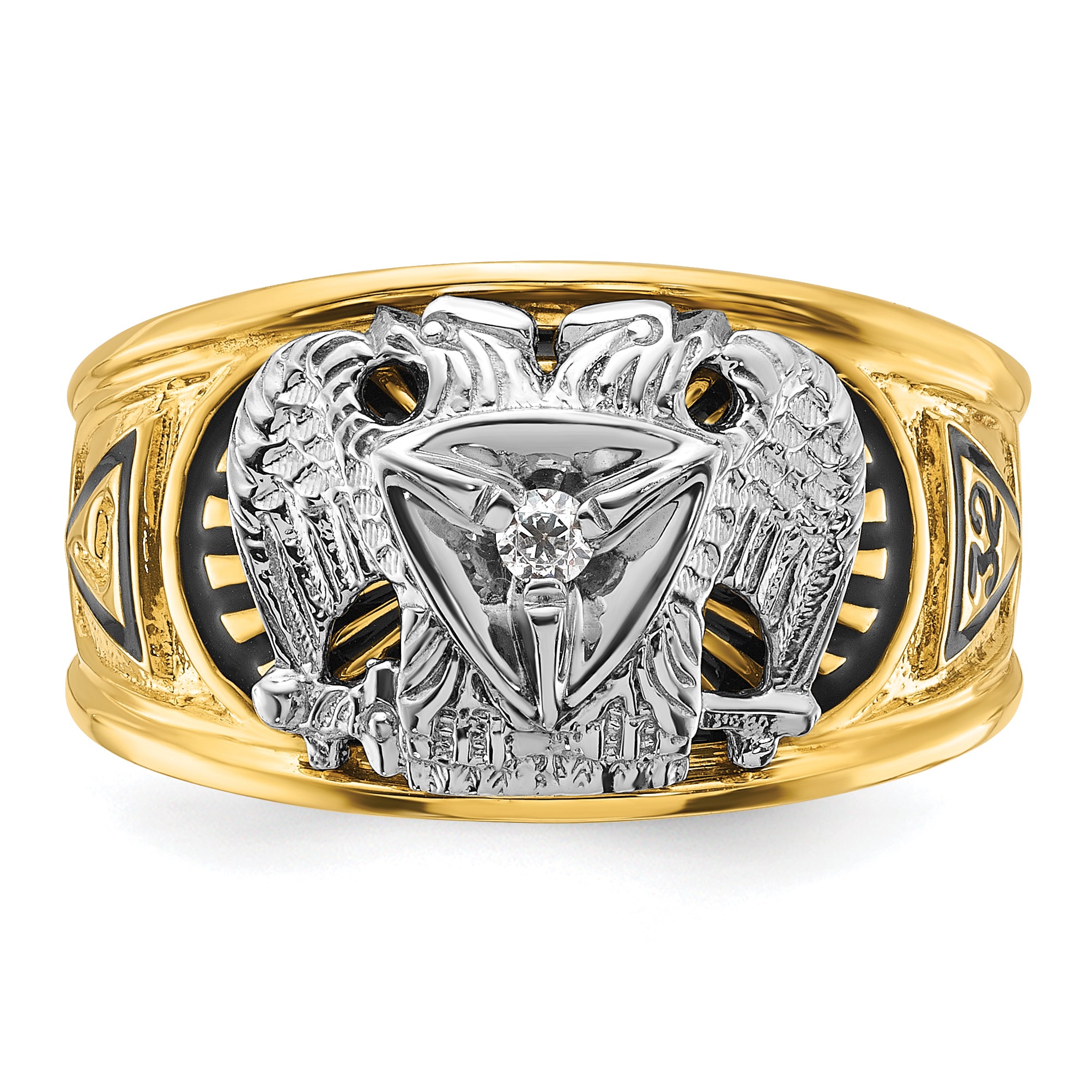 IBGoodman 10k Two-tone Men's Polished and Textured with Black Enamel and Diamond 32nd Degree Scottish Rite Masonic Ring