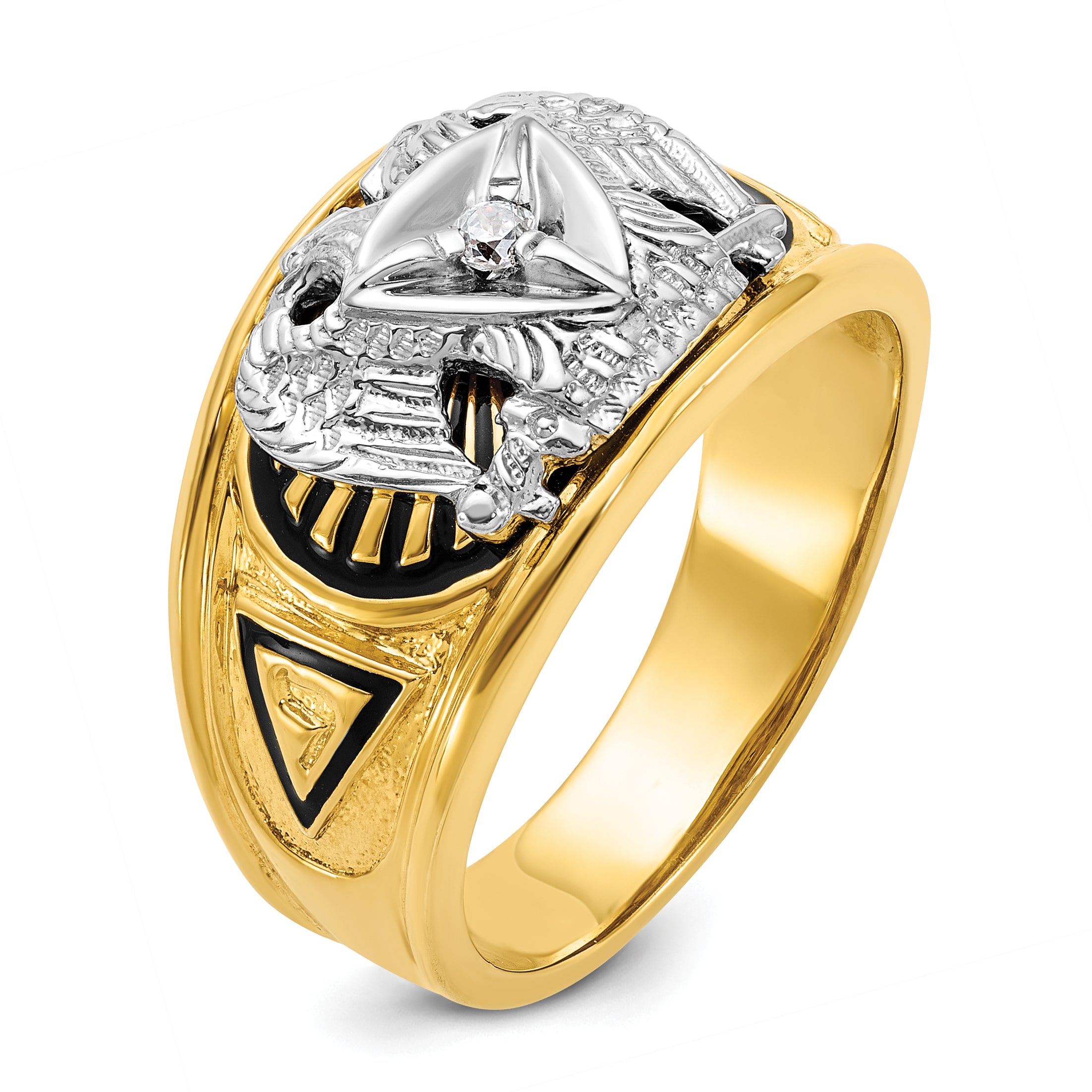 IBGoodman 10k Two-tone Men's Polished and Textured with Black Enamel and Diamond 32nd Degree Scottish Rite Masonic Ring