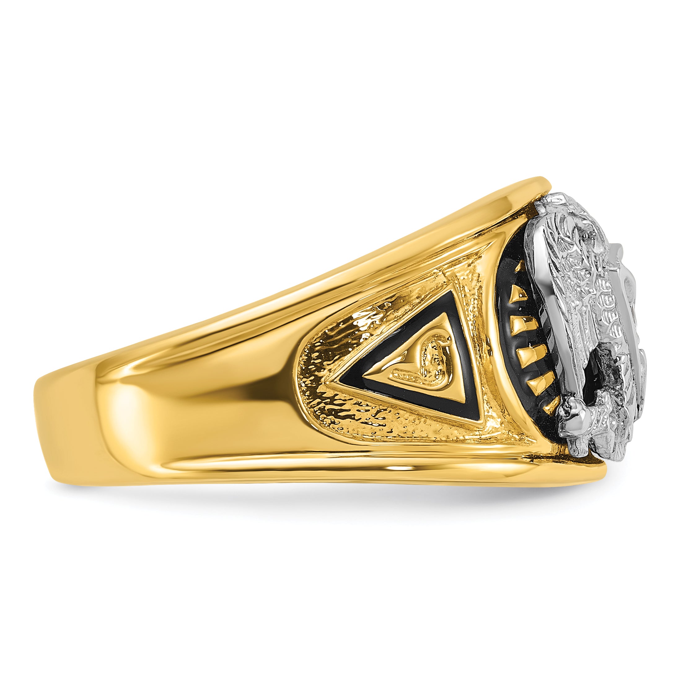 IBGoodman 10k Two-tone Men's Polished and Textured with Black Enamel and Diamond 32nd Degree Scottish Rite Masonic Ring