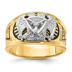 IBGoodman 10k Two-tone Men's Polished and Textured with Black Enamel and Diamond 32nd Degree Scottish Rite Masonic Ring