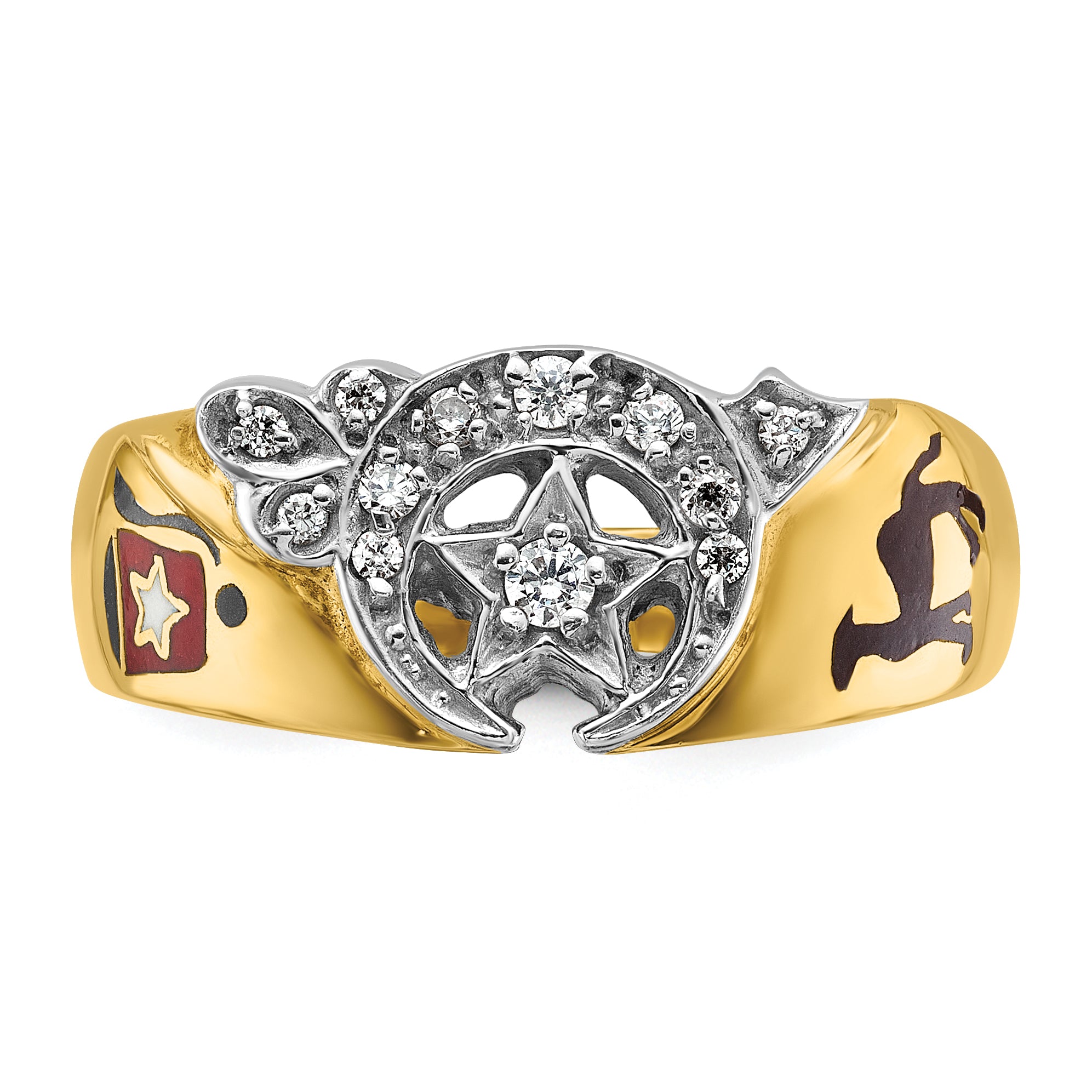 IBGoodman 10k Two-tone Men's Polished with Multi-color Enamel and Diamond Masonic Shriner's Ring