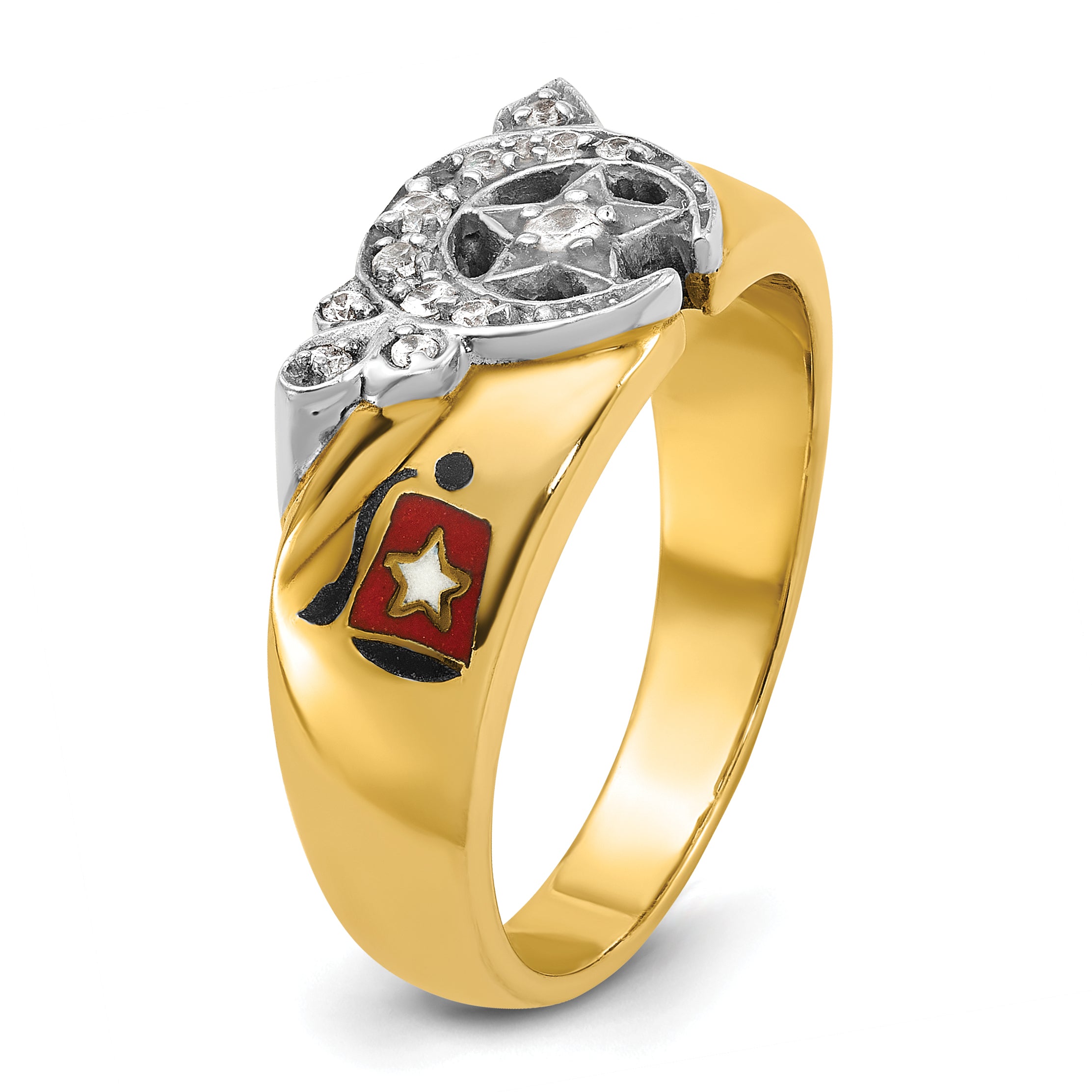 IBGoodman 10k Two-tone Men's Polished with Multi-color Enamel and Diamond Masonic Shriner's Ring