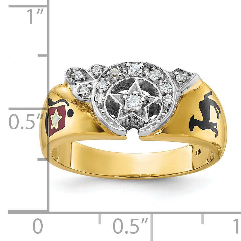 IBGoodman 10k Two-tone Men's Polished with Multi-color Enamel and Diamond Masonic Shriner's Ring