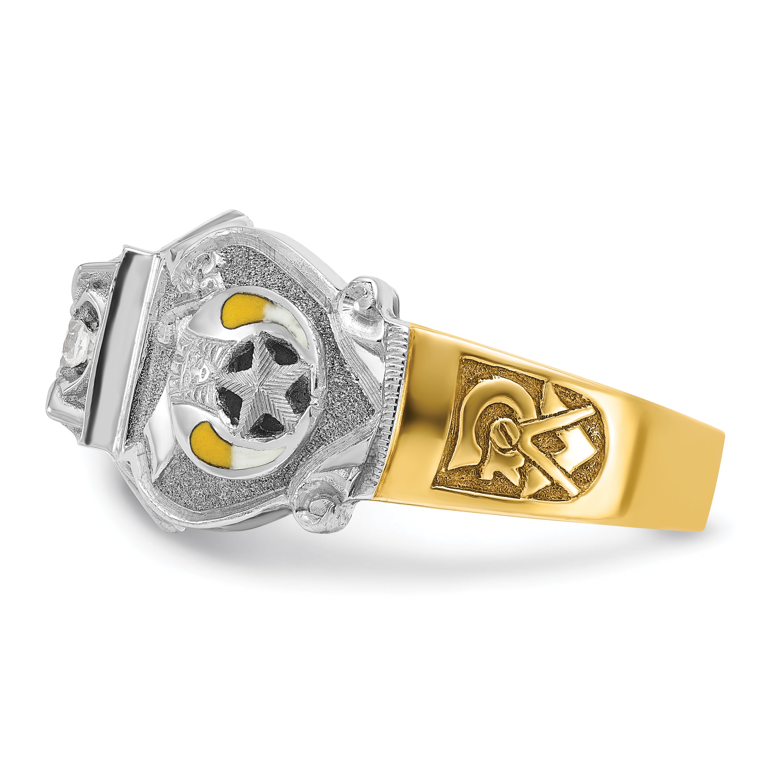 IBGoodman 10k Two-tone Men's Polished and Textured with Multi-color Enamel and Diamond Double Eagle Masonic Shriner's Ring