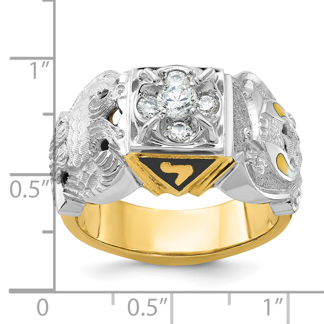 IBGoodman 10k Two-tone Men's Polished and Textured with Multi-color Enamel and Diamond Double Eagle Masonic Shriner's Ring