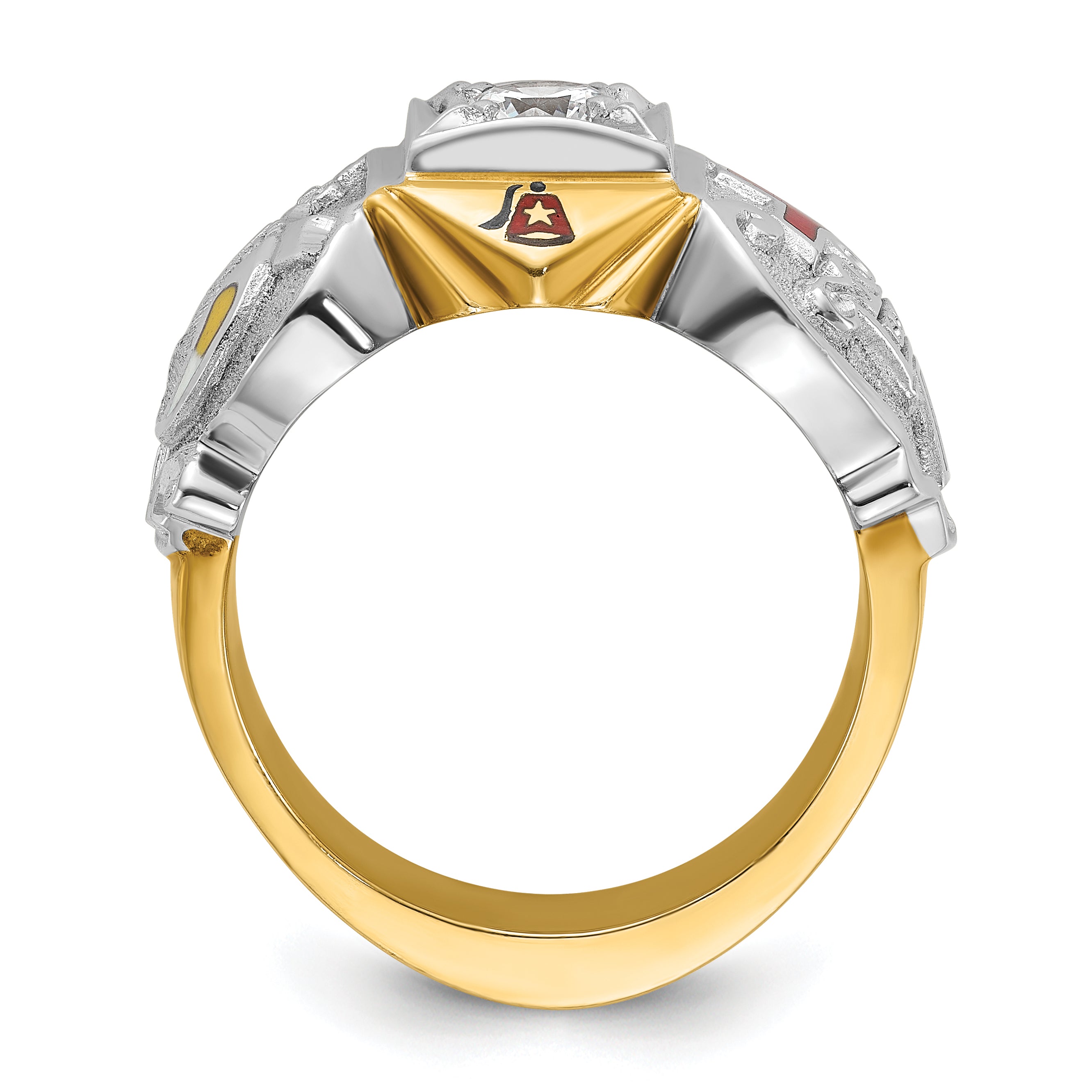 IBGoodman 10k Two-tone Men's Polished and Textured with Multi-color Enamel and Diamond Knights Templar Masonic Shriner's Ring