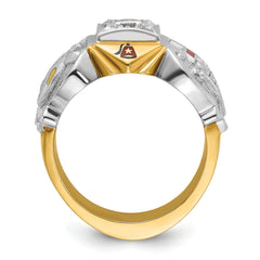 IBGoodman 10k Two-tone Men's Polished and Textured with Multi-color Enamel and Diamond Knights Templar Masonic Shriner's Ring