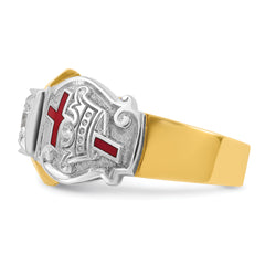 IBGoodman 10k Two-tone Men's Polished and Textured with Multi-color Enamel and Diamond Knights Templar Masonic Shriner's Ring