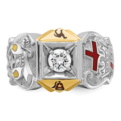 IBGoodman 10k Two-tone Men's Polished and Textured with Multi-color Enamel and Diamond Knights Templar Masonic Shriner's Ring