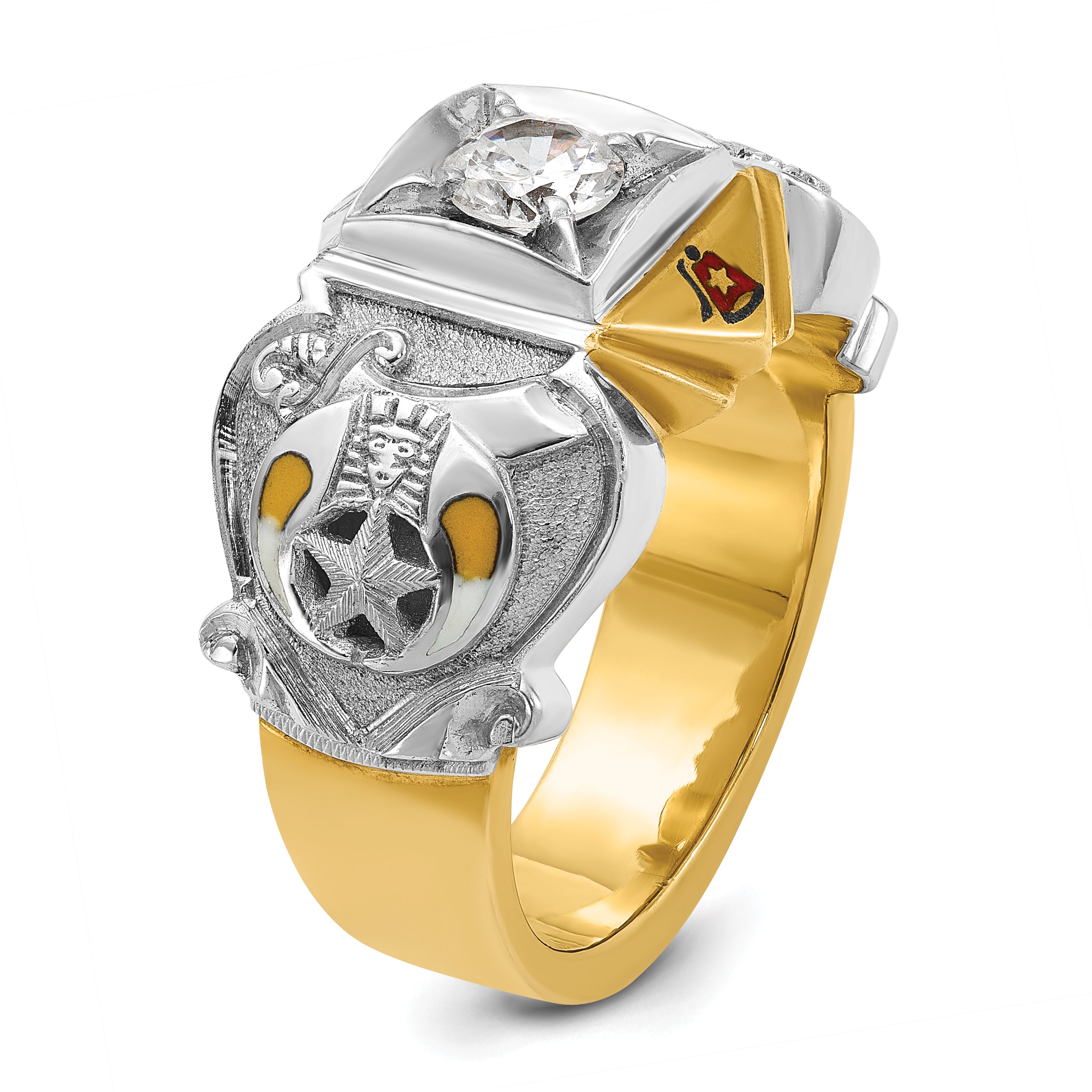 IBGoodman 10k Two-tone Men's Polished and Textured with Multi-color Enamel and Diamond Knights Templar Masonic Shriner's Ring