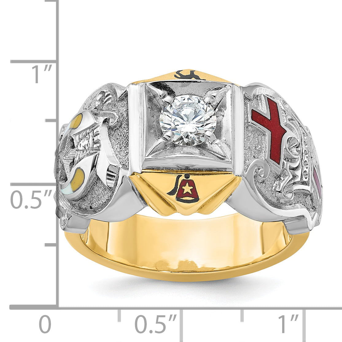 IBGoodman 10k Two-tone Men's Polished and Textured with Multi-color Enamel and Diamond Knights Templar Masonic Shriner's Ring